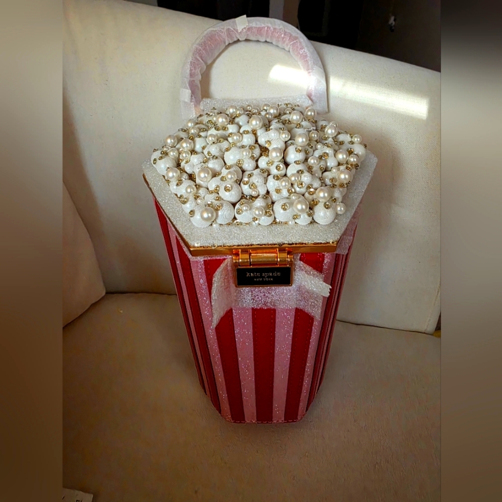 Kate Spade Red and Pink Striped Popcorn Bag